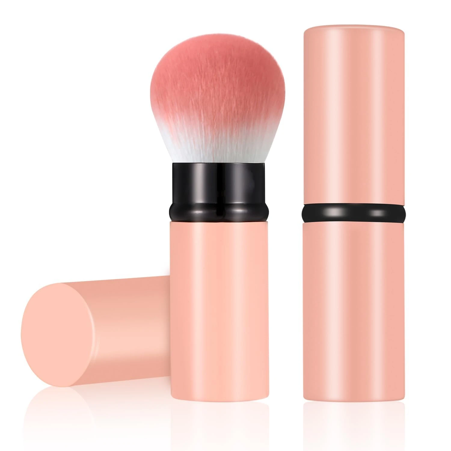 Retractable Kabuki Makeup Brush, Travel Face Blush Brush, Portable Powder Brush with Cover for Blush, Bronzer, Buffing, Flawless Powder Cosmetics