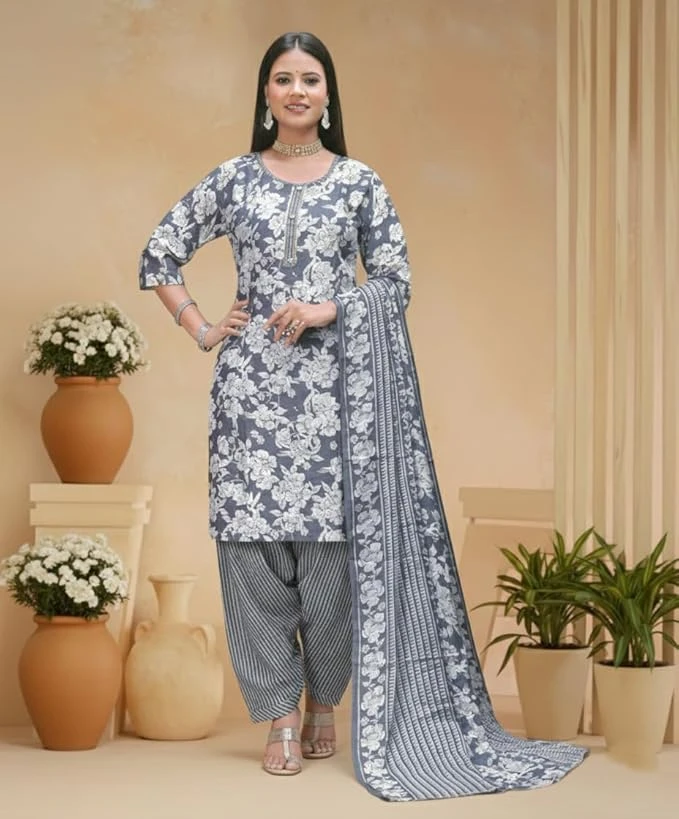 PickCell Women’s Rayon Printed Salwar Suit Set with Dupatta – Floral Kurti, Matching Bottom & Chiffon Dupatta | Regular Wear/Office Wear Ethnic Suit