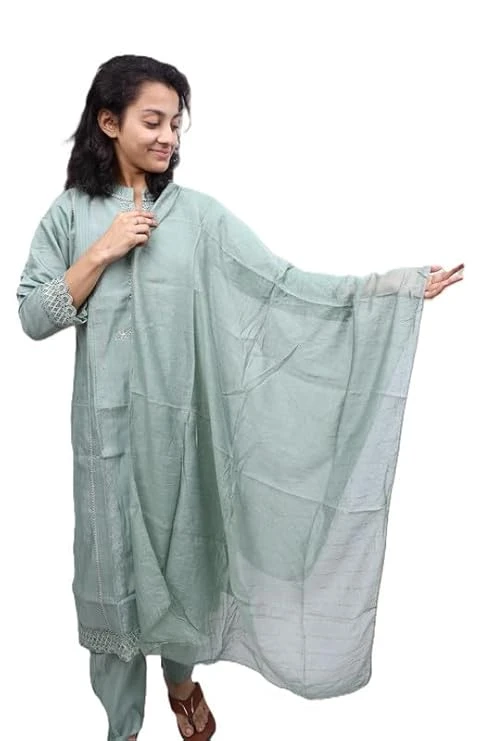Brand: Pick Cell Pick Cell Women’s Heavy Embroidery Kurti Set with Bottom and Dupatta | Elegant Green Cotton Blend Kurta with Intricate Handwork | Traditional Ethnic Wear for Festive and Casual Occasions Search this page