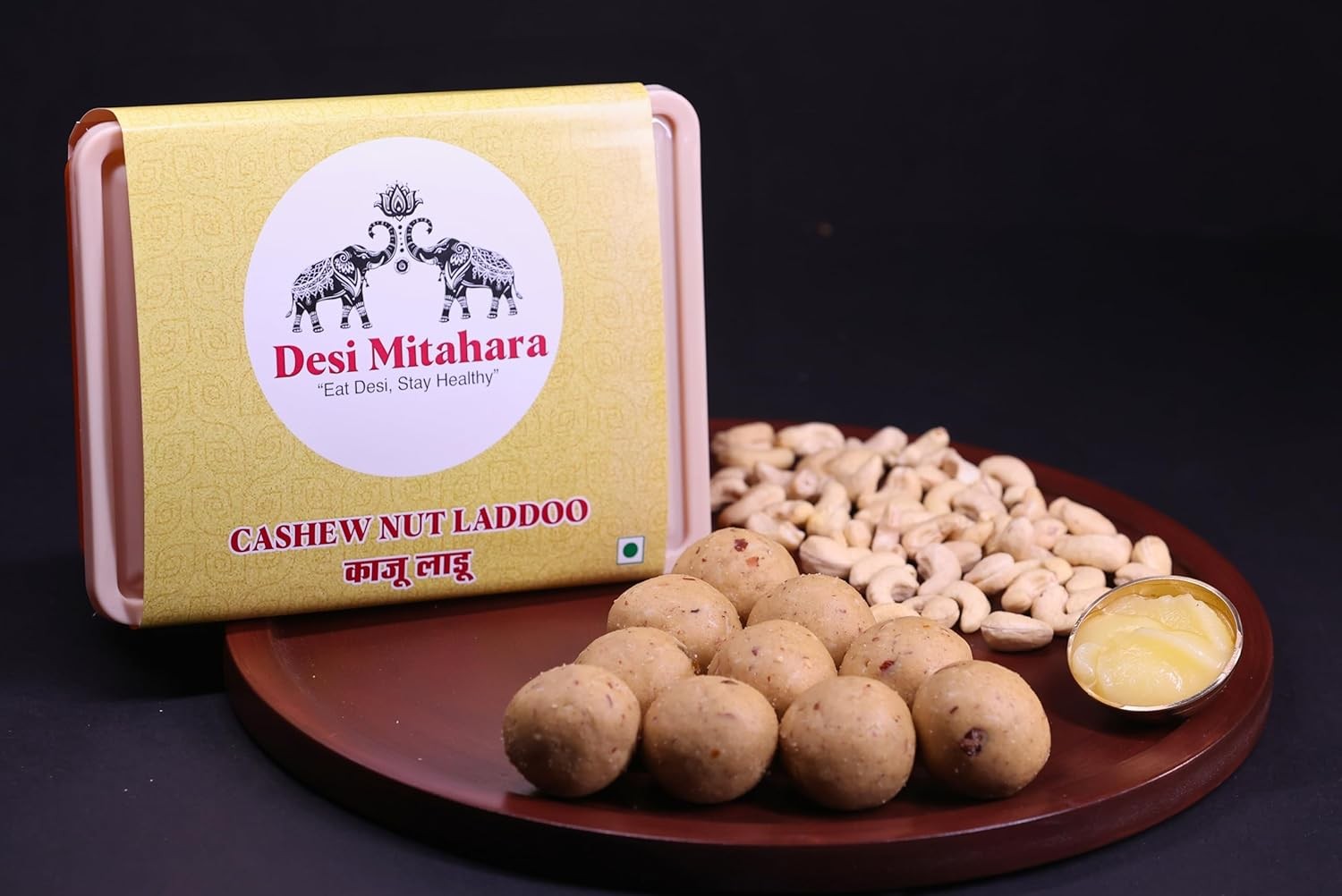 DESI MITAHARA – Cashew Ladoo - Made with Cashew, Jaggery & Cow Ghee - Traditional Indian Sweet - Healthy, Nutritious Snack - 360g Pack - No Artificial Colours - Suitable for All Ages