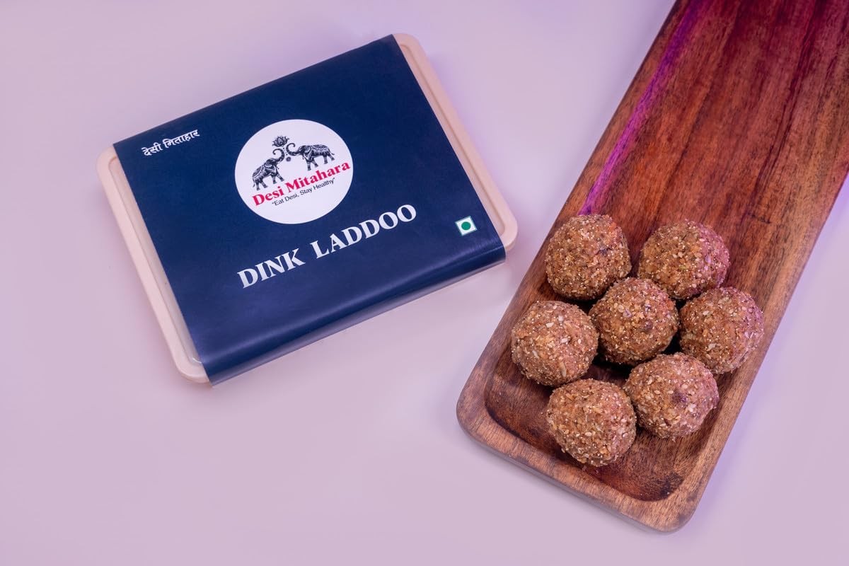 DESI MITAHARA – Dink (Gond) Laddoo - Gond, Jaggery & Cow Ghee - Traditional Indian Sweet - Healthy, Nutritious Snack - 480g Pack - No Artificial Colours - Suitable for All Ages - Purely Home Made