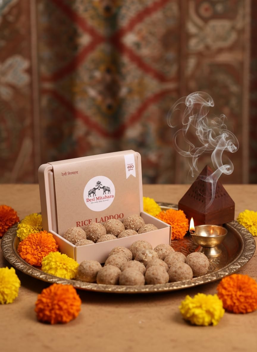 DESI MITAHARA – Rice Ladoo - Made with Rice, Jaggery & Cow Ghee - Traditional Indian Sweet - Healthy, Nutritious Snack - 480g Pack - No Artificial Colours - Suitable for All Ages