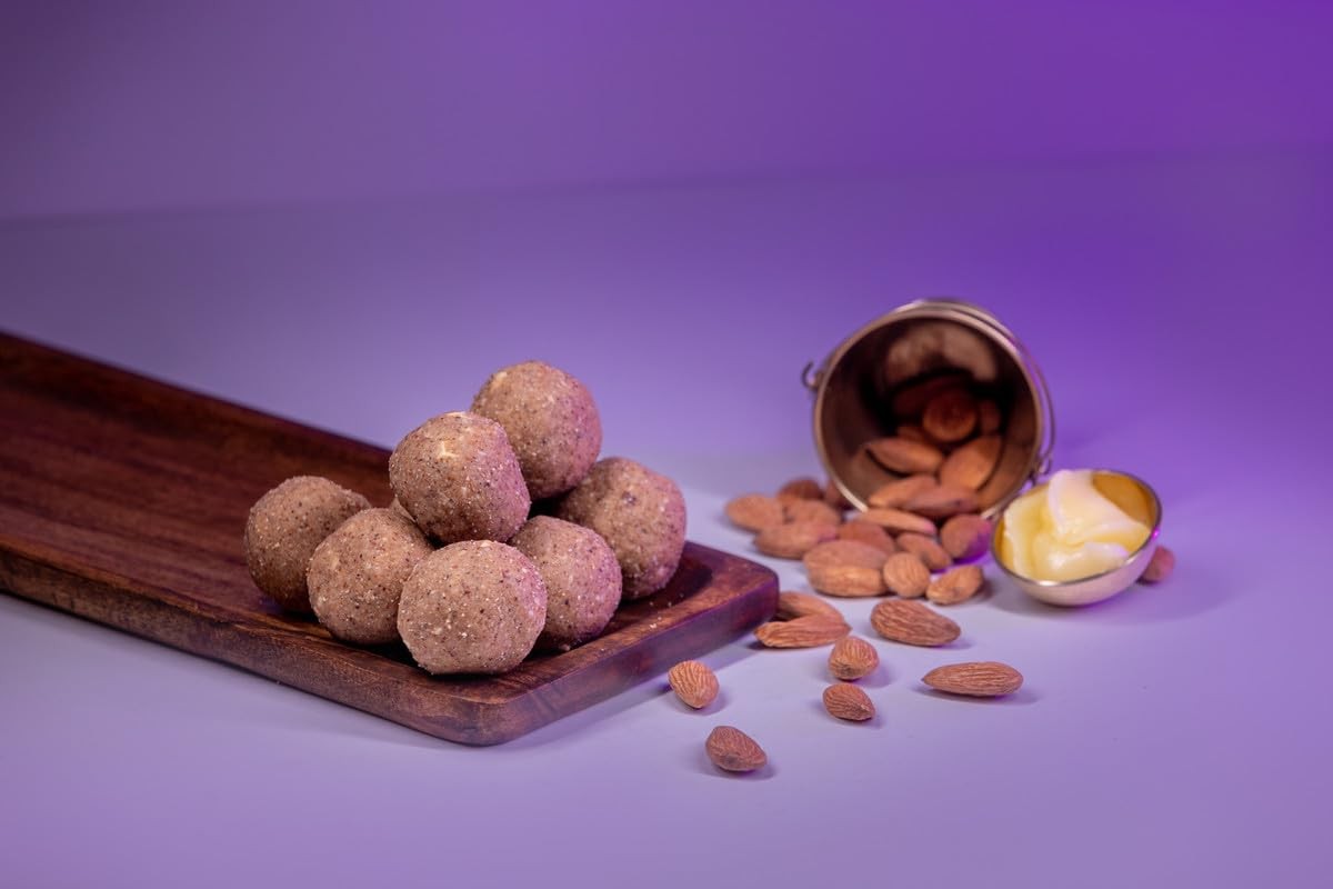 DESI MITAHARA – Almond Ladoo - Made with Almond, Jaggery & Cow Ghee - Traditional Indian Sweet - Healthy, Nutritious Snack - 360g Pack - No Artificial Colours - Suitable for All Ages