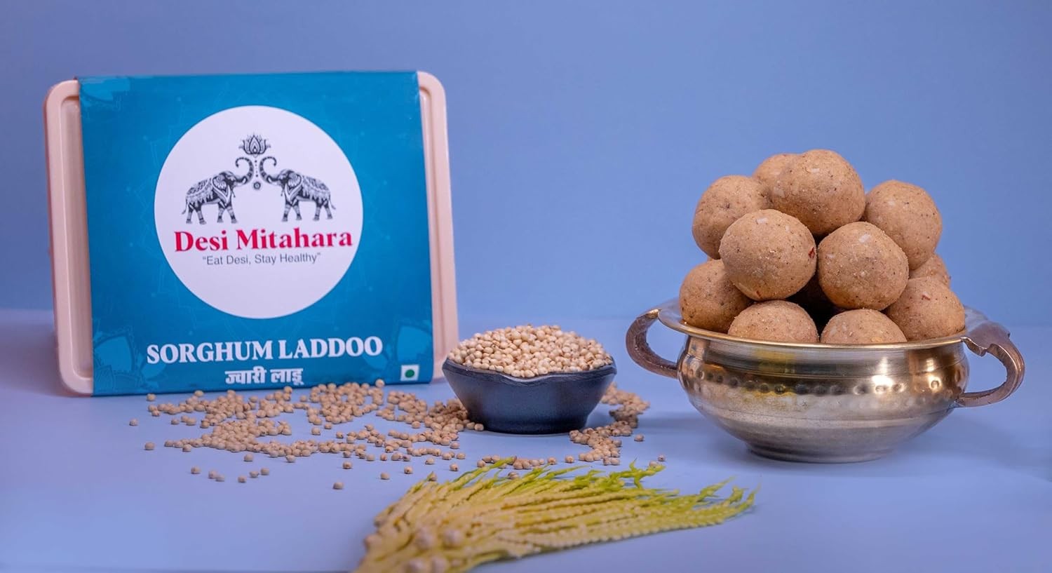 DESI MITAHARA – Jowar Ladoo - Made with Jowar, Jaggery & Cow Ghee - Traditional Indian Sweet - Healthy, Nutritious Snack - 480g Pack - No Artificial Colours - Suitable for All Ages