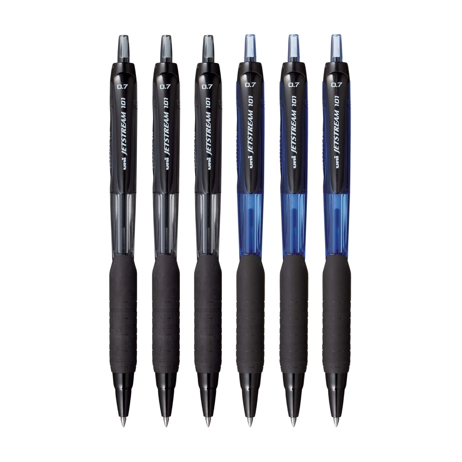 0.7 mm Roller Ball Pens, Blue & Black Ink, Pack of 6