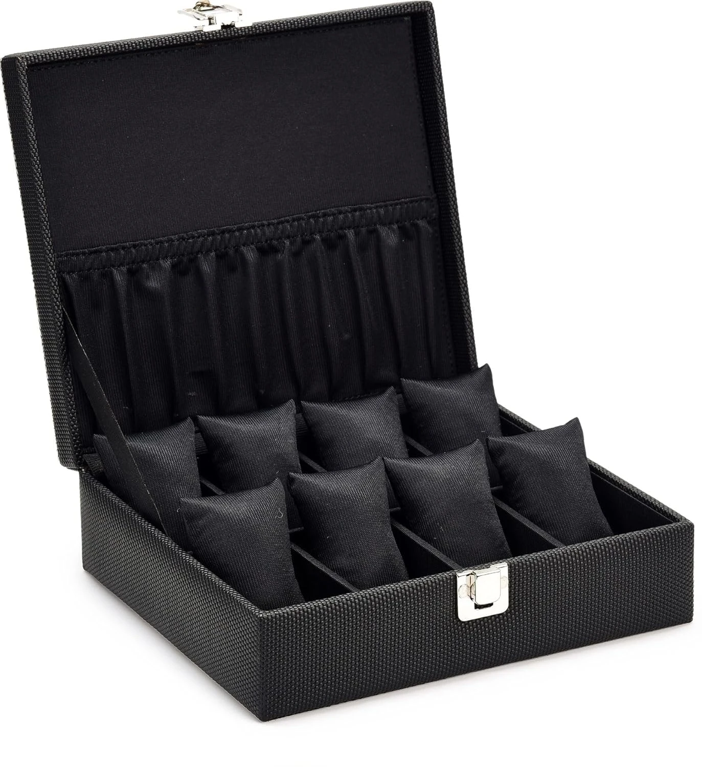 8 Slots Black Unisex Watch Box Organiser Watch Box (Black, Holds 8 Watches) (Black::Black)