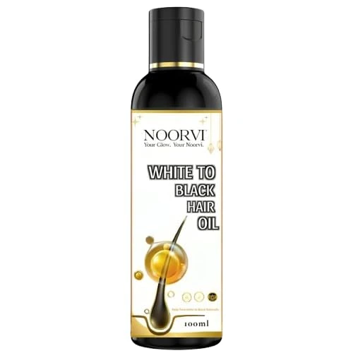 NOORVI White to Black Hair Oil, Natural Ayurvedic Blend with Bhringraj, Coconut, Olive, Castor Oil for Grey Hair Treatment, 100ml.