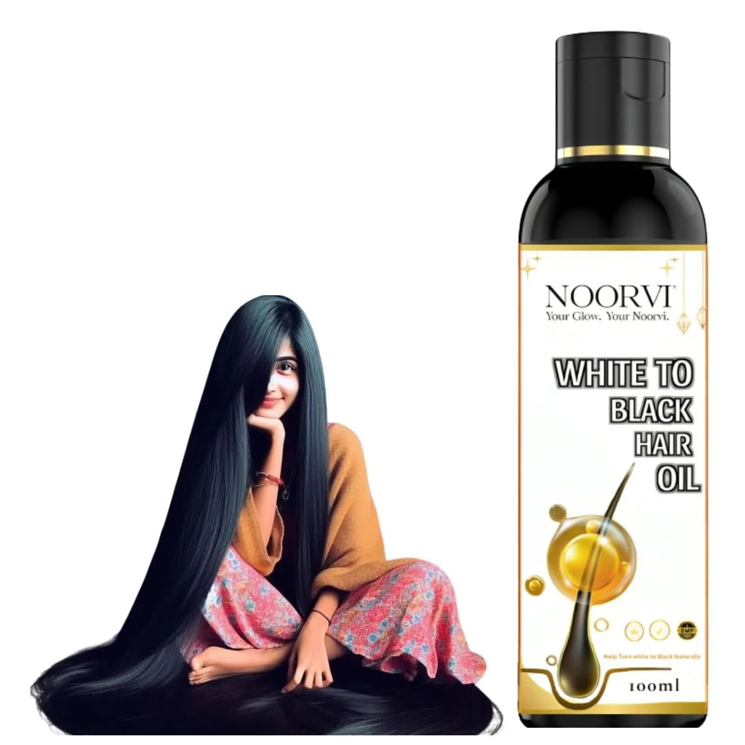 NOORVI White to Black Hair Oil, Natural Ayurvedic Blend with Bhringraj, Coconut, Olive, Castor Oil for Grey Hair Treatment, 100ml (Pack of 1)