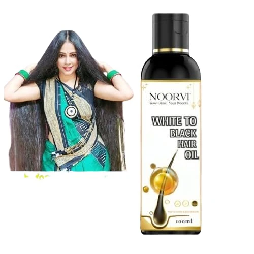 NOORVI White to Black Hair Oil Natural Hair Darkening Treatment with Bhringraj, Methi, Olive, Coconut Oil, 100ml