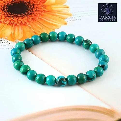 Natural Chrysocolla Bracelet | Certificate of Authenticity | For calm and Harmony | Astrology Bracelet for Men and Women | Beautifully Crafted with Healing Crystals