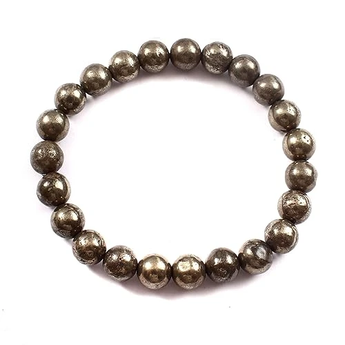 Natural Pyrite Bracelet for Men & Women | 8mm Round Beads | Confidence & Positive Energy Bracelet | Certificate of Authenticity