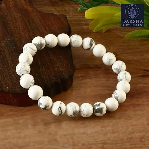 Natural Howlite Bracelet | Certificate of Authenticity | For Stress reducing, Sleep and Calmness | Astrology Bracelet for Men and Women | Beautifully Crafted with Healing Crystals