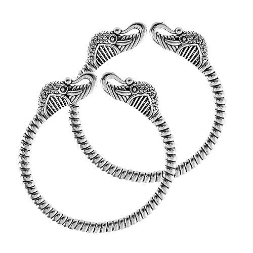 Oxidized Polished Elephant Head Kada Bangles for Women & Girls | Tribal Ethnic Jewellery | Adjustable Antique Finish Bracelets | Boho Oxidised Kada for Fashion and Festive Attire