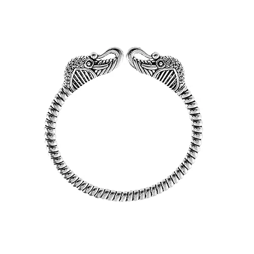 Oxidized Polished Peacock Kada Bracelet | Adjustable Tribal Bangle for Men & Women | Antique Ethnic Jewellery Festive and Fashion Attire Pack of 1