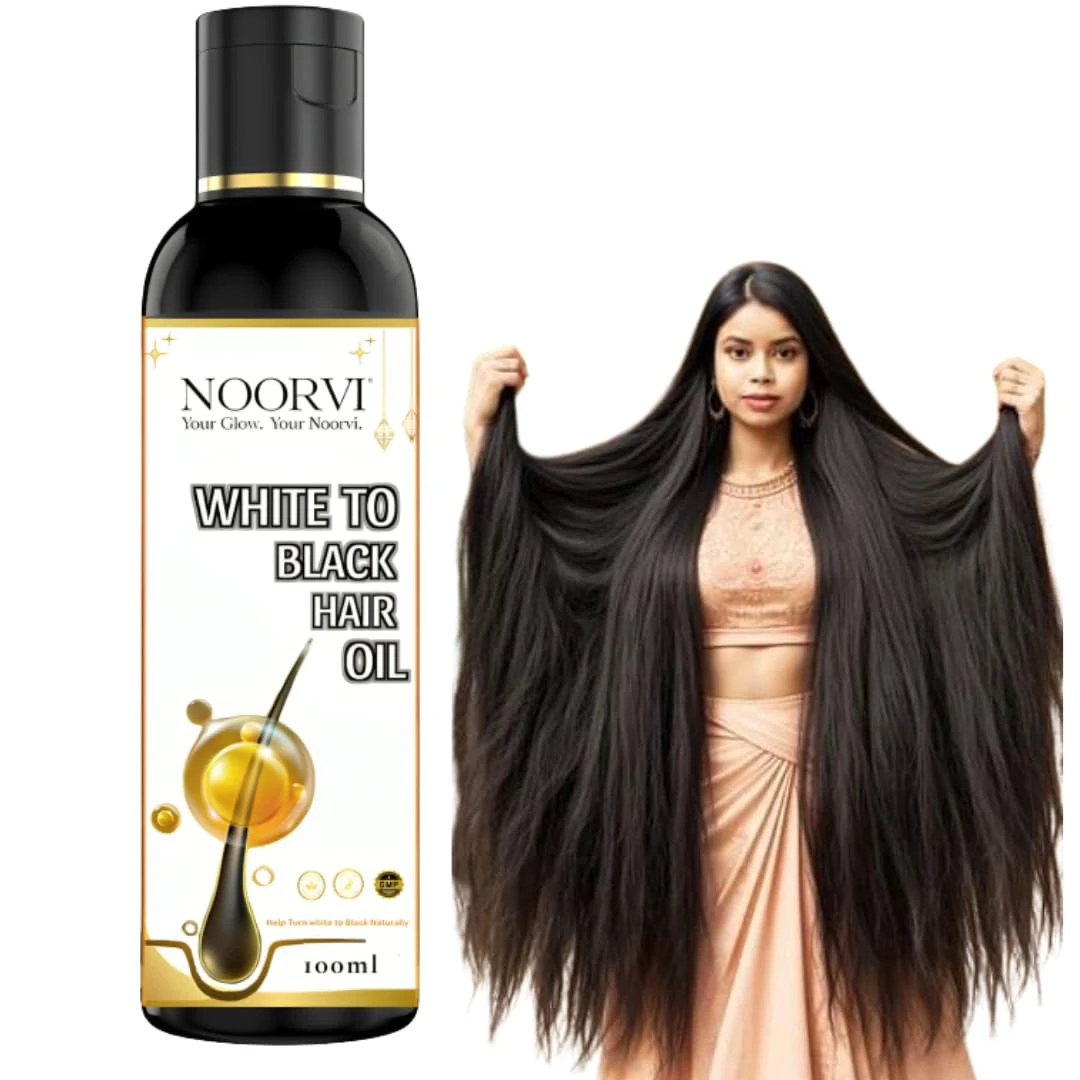 NOORVI White to Black Hair Oil, Natural Hair Darkening Treatment with Bhringraj, Methi, Olive, Coconut Oil, | 100ml