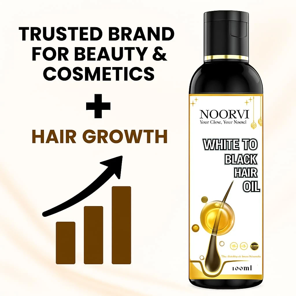 NOORVI White to Black Hair Oil, Natural Grey Hair Reduction Treatment with Bhringraj, Methi, Coconut Oil, Ayurvedic Hair Growth Formula, 100ml