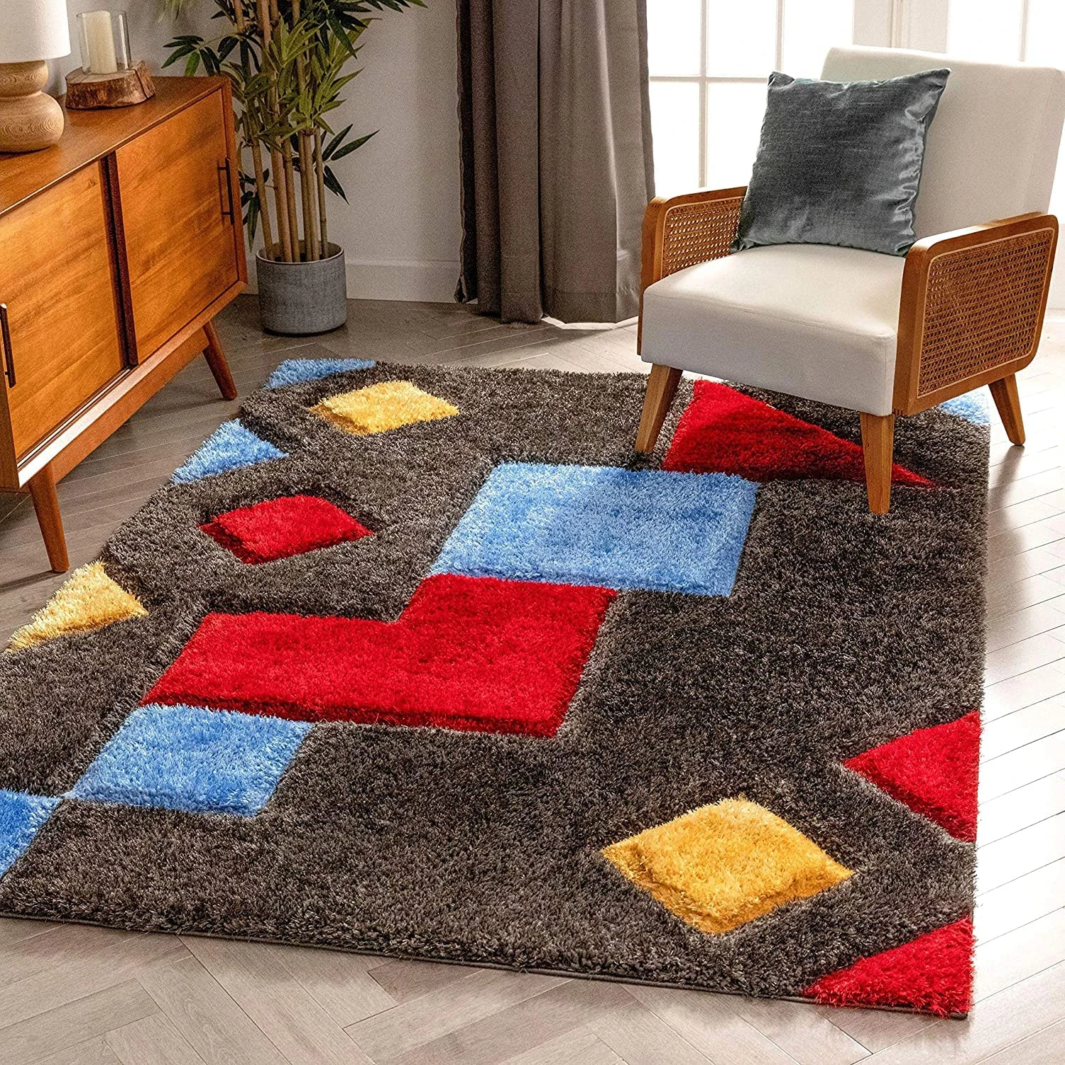 RH Enterprises Modern Geometric 3D Textured Thick and Soft Shaggy Fur Rectangular Rug & Carpet (Multicolor, 3' x 5' (Rectangular))