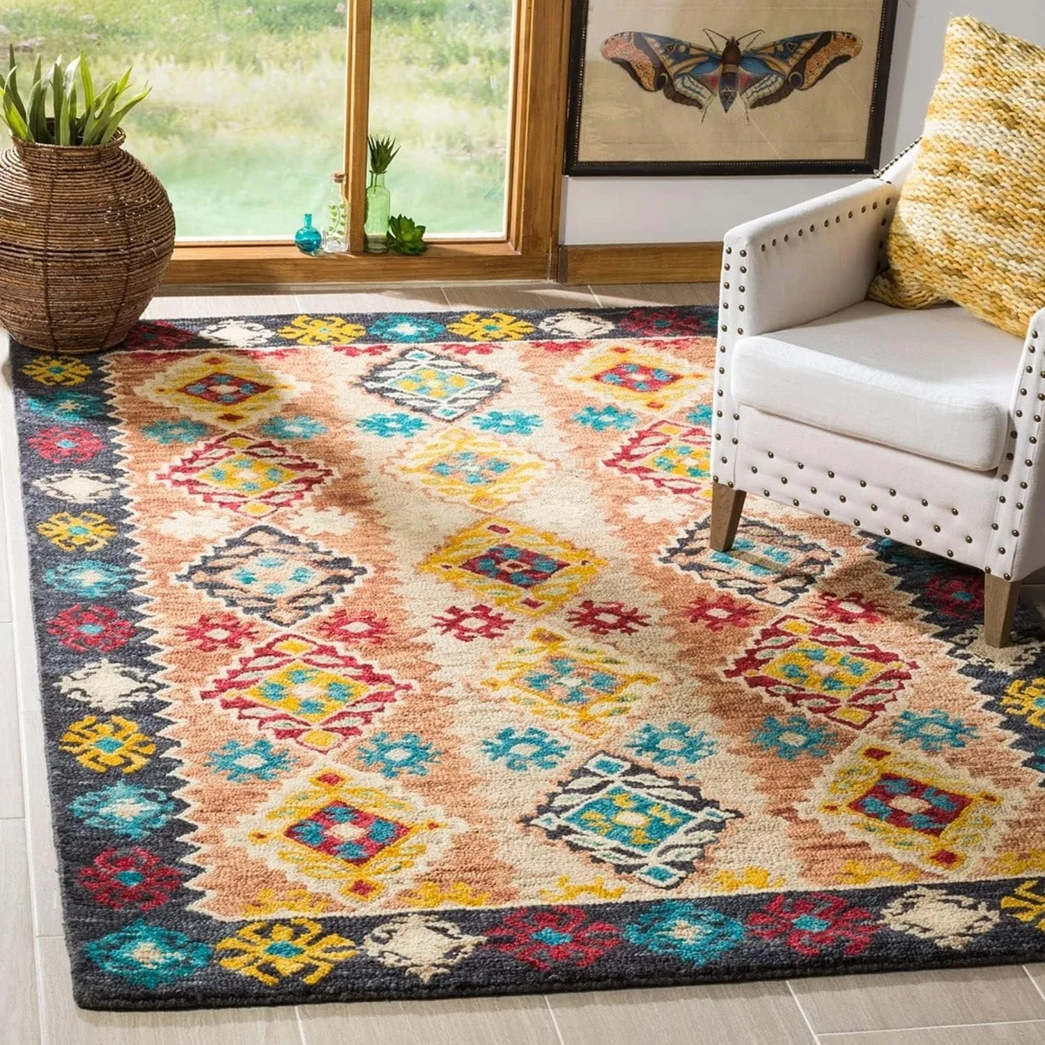 RH Enterprises Handmade Woollen Rug, Loop Pile Textured Yarn, Anti Shed Carpet for Living Room, Bedroom, Drawing Room, Hall and Floor (Multicolor 01, 4' x 6' (Rectangular))