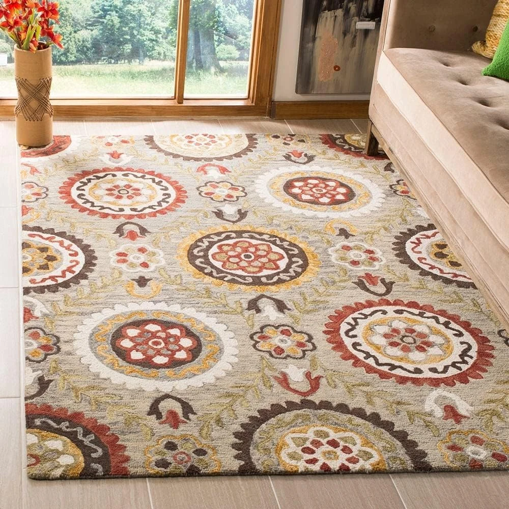 RH Enterprises Handmade Woollen Rug, Loop Pile Textured Yarn, Anti Shed Carpet for Living Room, Bedroom, Drawing Room, Hall and Floor (Multicolor 03, 4' x 6' (Rectangular))