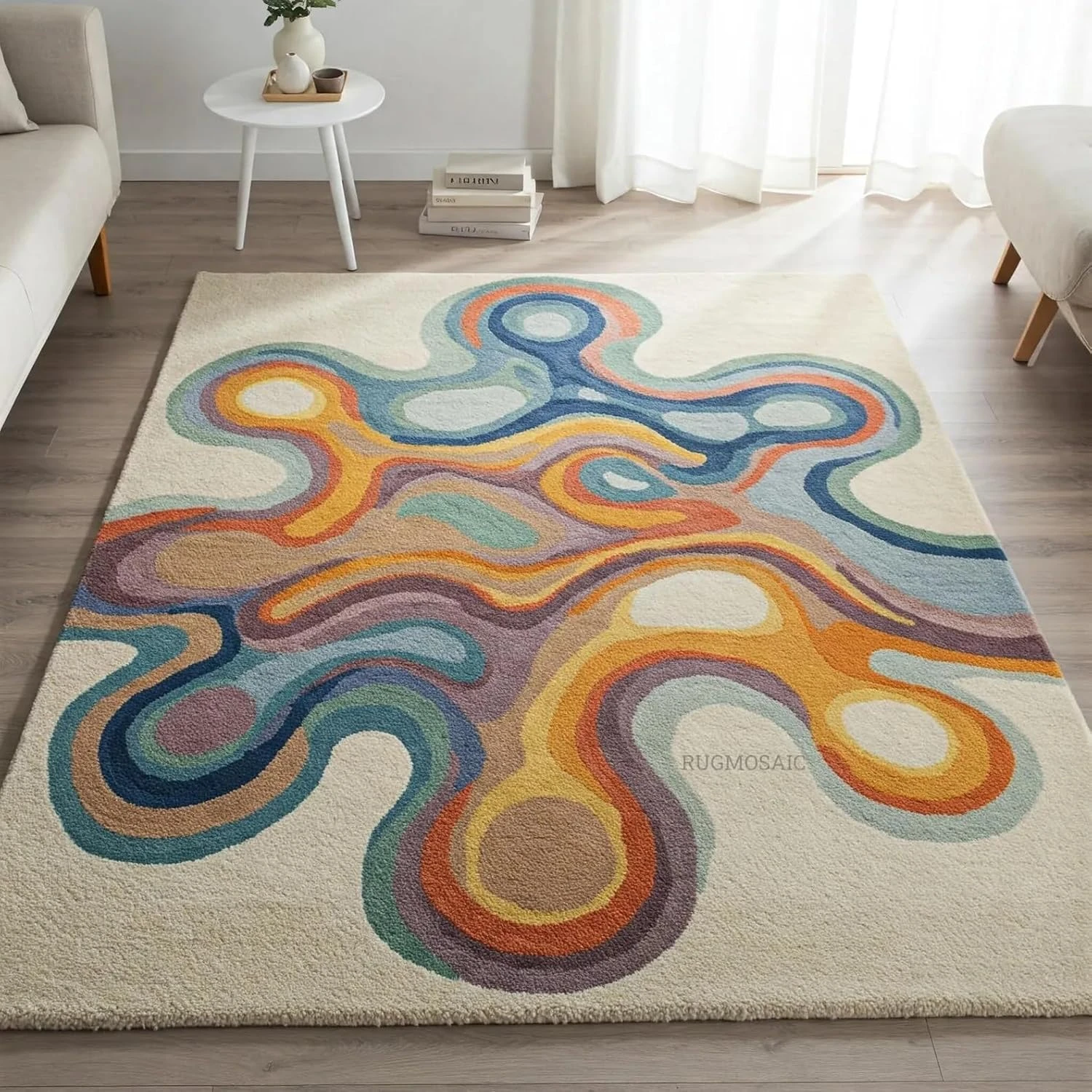 RH Enterprises Handmade Woollen Rug, Loop Pile Textured Yarn, Anti Shed Carpet for Living Room, Bedroom, Drawing Room, Hall and Floor (Multicolor 04, 4' x 6' (Rectangular))