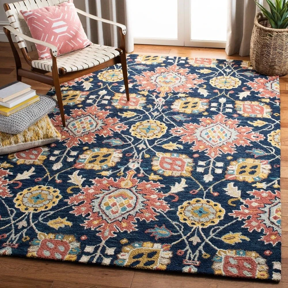 RH Enterprises Handmade Woollen Rug, Loop Pile Textured Yarn, Anti Shed Carpet for Living Room, Bedroom, Drawing Room, Hall and Floor (Multicolor 05, 4' x 6' (Rectangular))