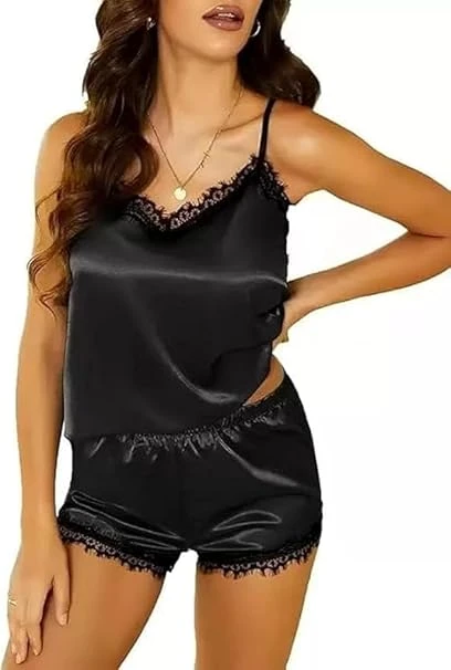 VIRALX10 Women Babydoll Set (Black, M)