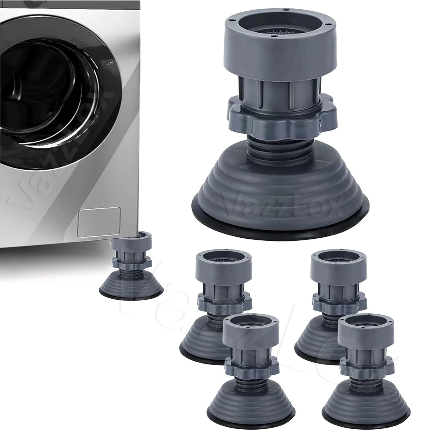 Height Adjustable Anti Vibration Pads for Washing Machine Support, Dryer Shock & Noise Cancelling Pad, Anti-Walk Vibration Washer Foot Pad, Anti-Slip Rubber Feet Stabilizer with Suction