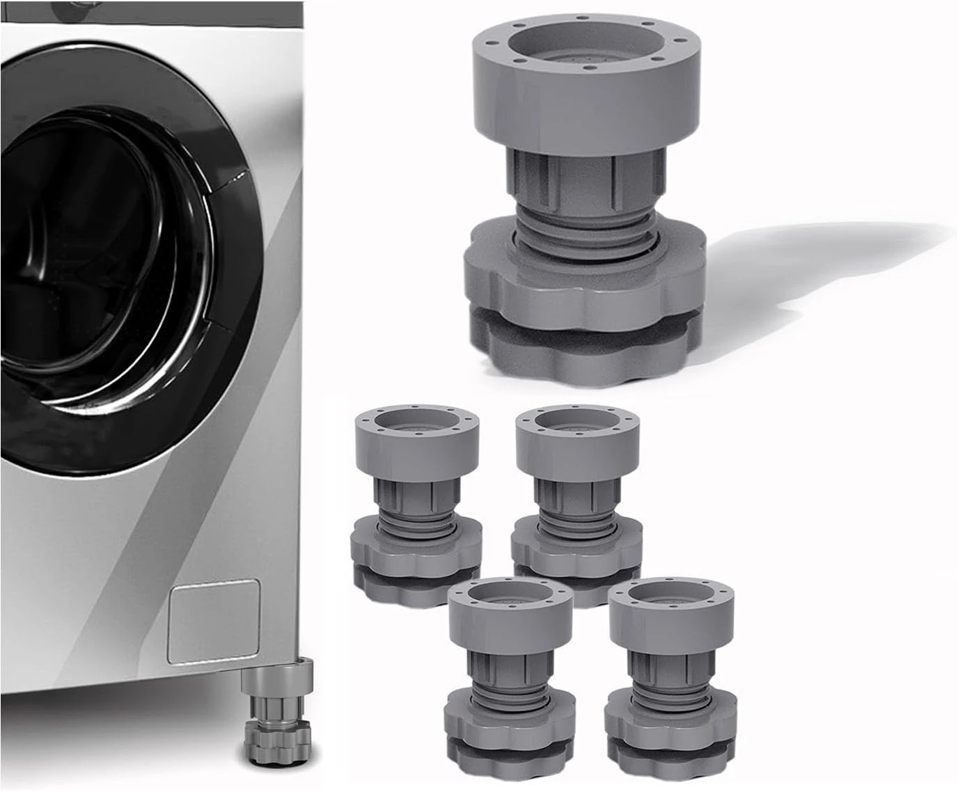 Height Adjustable Anti Vibration Pads for Washing Machine Support, Dryer Shock and Noise Cancelling Pad, Anti-Walk Vibration Absorber Washer Foot Pad, Anti-Slip Rubber Leveling Feet Stabilizer