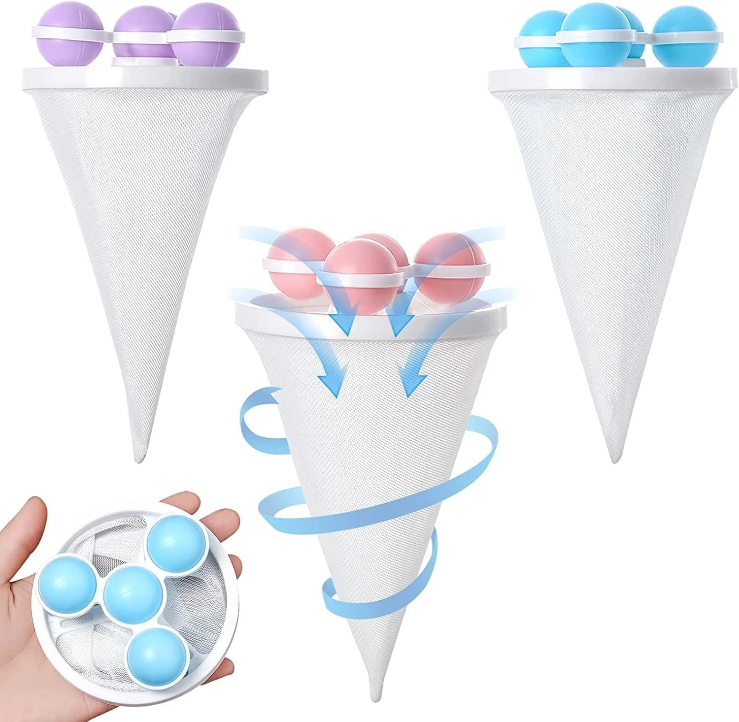 Washing Lint Hair Remover Net Laundry Mesh Bag Dryer Ball Floating Pet Fur Lint Hair Catcher Household Reusable Washing Machine Floating Lint Mesh Bag Hair Filter Net Pouch- Pack of 4