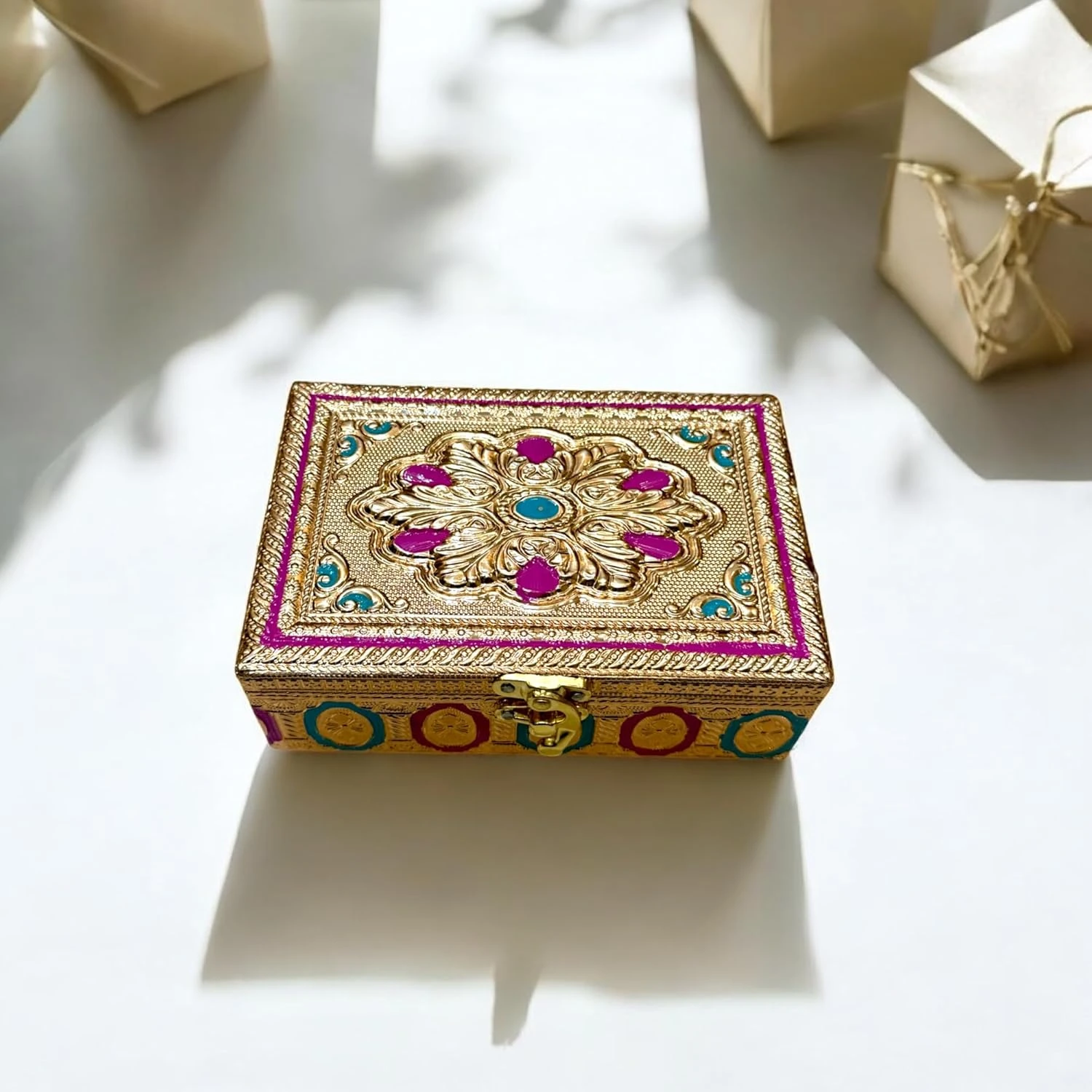 Wooden Jewellery Box with Lock, 10x15 cm, Wedding Anniversary Pooja Return Gift Box
