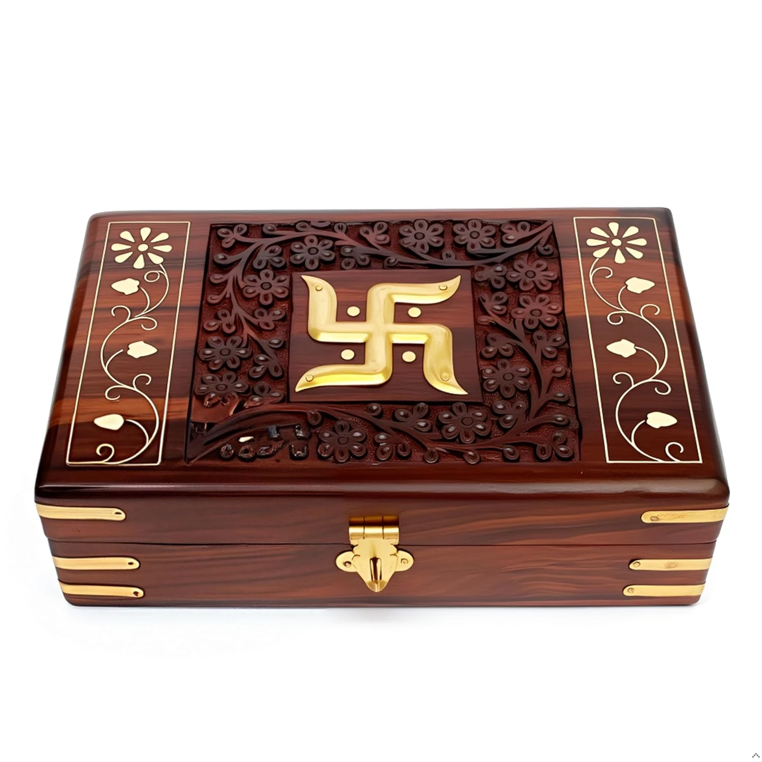 Handmade Wooden Jewellery Box for Women Jewel Organizer Hand Carved with Intricate Carvings Gift Items - Om Design