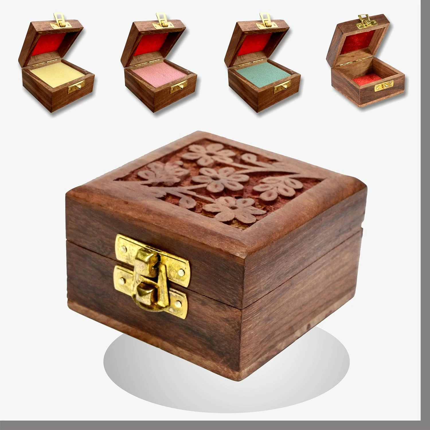 Handicraft Wooden Mini Storage Box Small Size Organizer For Ear Rings, Rings and Nose Pins Storage Box Brown Gift Box (Brown)