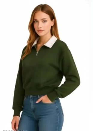 Talitha Fashion Boston Collegiate Half-Zip Sweatshirt, Cotton Blend Collar, Women's Super Combed Cotton Elastane Stretch Sweatshirt with Round Neck (in, Regular, Matt Green)