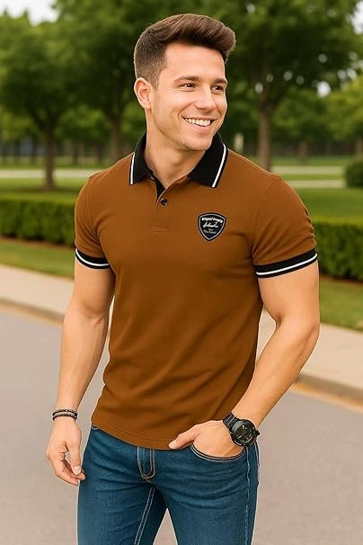 Talitha Fashion Classic Polo Shirt, Men's Cotton Rich Solid Polo Tshirt | Collar Tshirts | Half Sleeves | Plain-Regular Fit, Casual Wear Color Brown