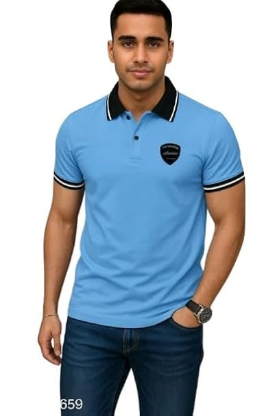 Talitha Fashion Classic Polo Shirt, Men's Cotton Rich Solid Polo Tshirt | Collar Tshirts | Half Sleeves | Plain-Regular Fit, Casual Wear Color Sky Blue