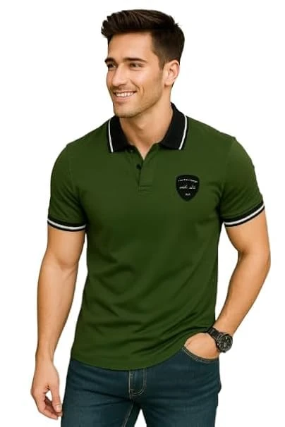 Talitha Fashion Classic Polo Shirt, Men's Cotton Rich Solid Polo Tshirt | Collar Tshirts | Half Sleeves | Plain-Regular Fit, Casual Wear Color Olive Green