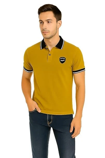 Talitha Fashion Classic Polo Shirt, Men's Cotton Rich Solid Polo Tshirt | Collar Tshirts | Half Sleeves | Plain-Regular Fit, Casual Wear Color Yellow