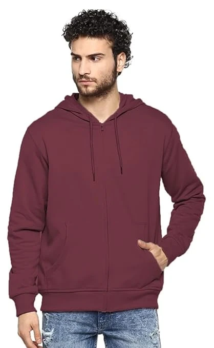 Talitha Fashion Classic Full-Zip Hooded Sweatshirt, Lavender, Cotton Blend, Casual Athletic Wear with Front Pockets Color Maroon