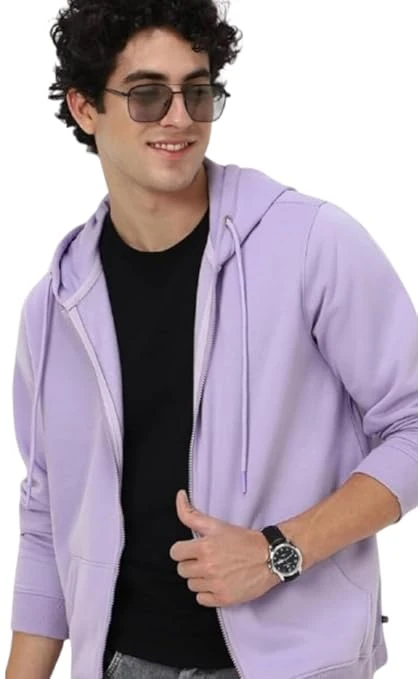 Talitha Fashion Classic Full-Zip Hooded Sweatshirt, Lavender, Cotton Blend, Casual Athletic Wear with Front Pockets Color Purple