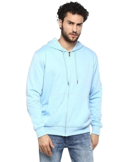 Talitha Fashion Classic Full-Zip Hooded Sweatshirt, Lavender, Cotton Blend, Casual Athletic Wear with Front Pockets Color Sky Blue