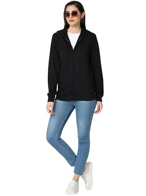 Talitha Fashion Women's Solid Casual Zipper Sweatshirt for Winter | Lightweight Fleece Full Sleeves Front Zip-Up Women Stylish Hooded Neck Zipper Hoodie for Winter