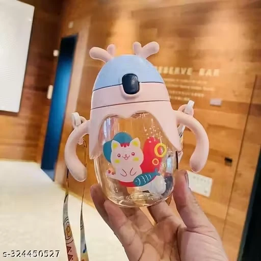 X Pulse Cute School Drinking Straw Bpa Free Plastic Children Kids Drink Water Bottle 350ml (Multicolor)