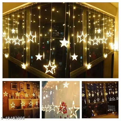 X Pulse LED Star Light Curtain Decorations Festival Light for Indoor/Outdoor (138 LED) {2.5 Meters} [8 Flashing Modes] (10 Star (5 + 5)) Warm White