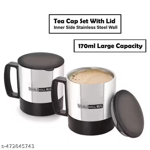 Stainless Steel Coffee Insulated Double Wall Eco-Friendly Easy to Carry, Black Stainless Steel Coffee Cug (170 ml, Pack of 2)