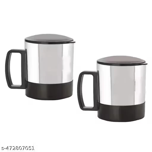 Stainless Steel Coffee Insulated Double Wall Eco-Friendly Easy to Carry, Black Stainless Steel Coffee Cug (170 ml, Pack of 2)