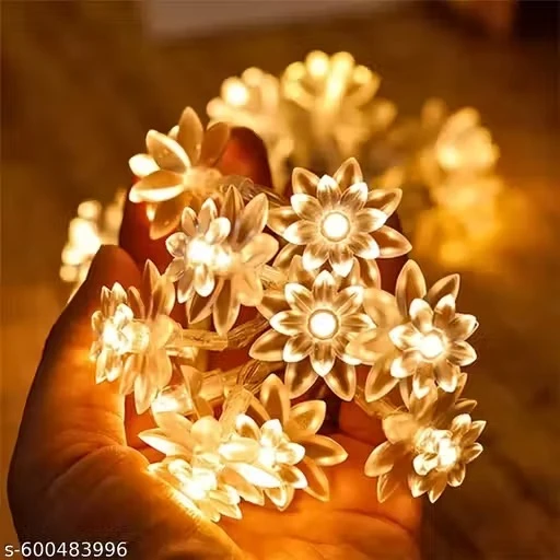 14 LED Double Layer Lotus Flower String Lights - 3M Warm White Plug-in Fairy Lights for Diwali Decoration, Christmas, Mandir, Home, Party, Festival & Bedroom Decor
