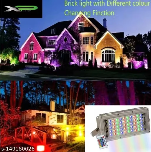 X Pulse High Power Waterproof LED 50 Watt Rectangular Ultra Thin Slim Outdoor Light RGB Color LED Shade with Remote Pack of 1
