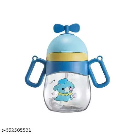 x pulse Portable Straw Fancy Plastic Water Bottles Double Drink Cup Children Cute Straw 360 ml Water Bottle (Set of 1, Multicolor)