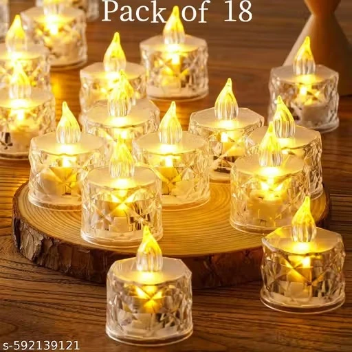 18 Pc Crystal Acrylic Flameless and Smokeless LED Tealight Candles || Battery Candles for Decoration Perfect for Diwali & Home Decor || Pack of 6(Yellow)/ LED CANDLE./