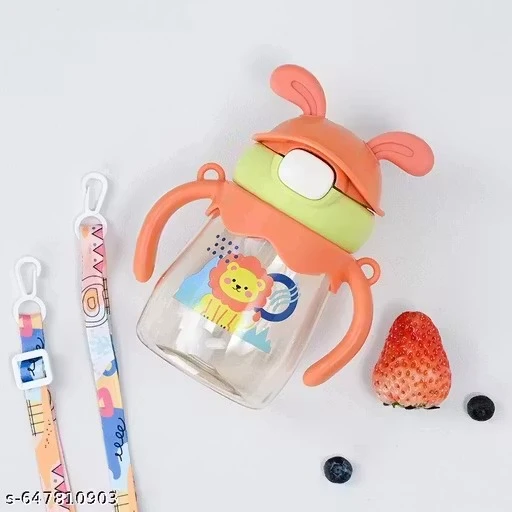 x pulse Portable Straw Fancy Plastic Water Bottles Double Drink Cup Children Cute Straw 370 ml Water Bottle (Set of 1, Multicolor)